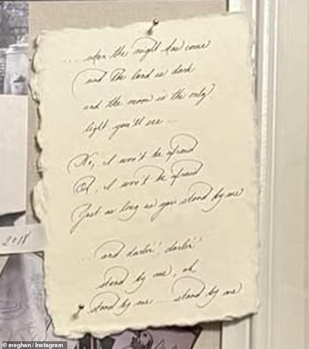 The duchess wrote out the lyrics to Ben E King's Stand by Me, which was performed at their 2018 wedding