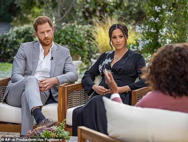 Harry and Meghan during their sit down interview with Oprah Winfrey. The TV special only damaged their increasingly fraught relationship with the Royal Family further