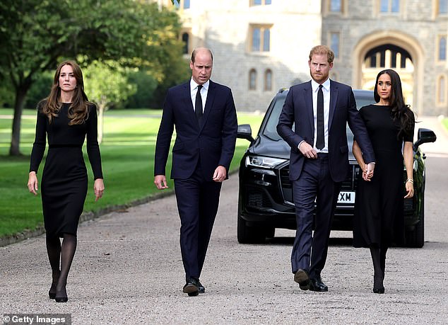 Harry and Meghan with the Prince and Princess of Wales following the Queen's death in September 2022. In his 2023 memoir 'Spare', The Duke of Sussex revealed his last words to the late Queen when she was on her deathbed in Balmoral in September 2022