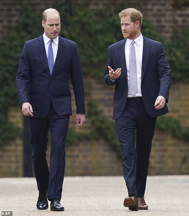 Prince Harry with his brother Prince William at the unveiling of a statue at Kensington Palace on what would have been their mother Princess Diana's 60th birthday in 2021