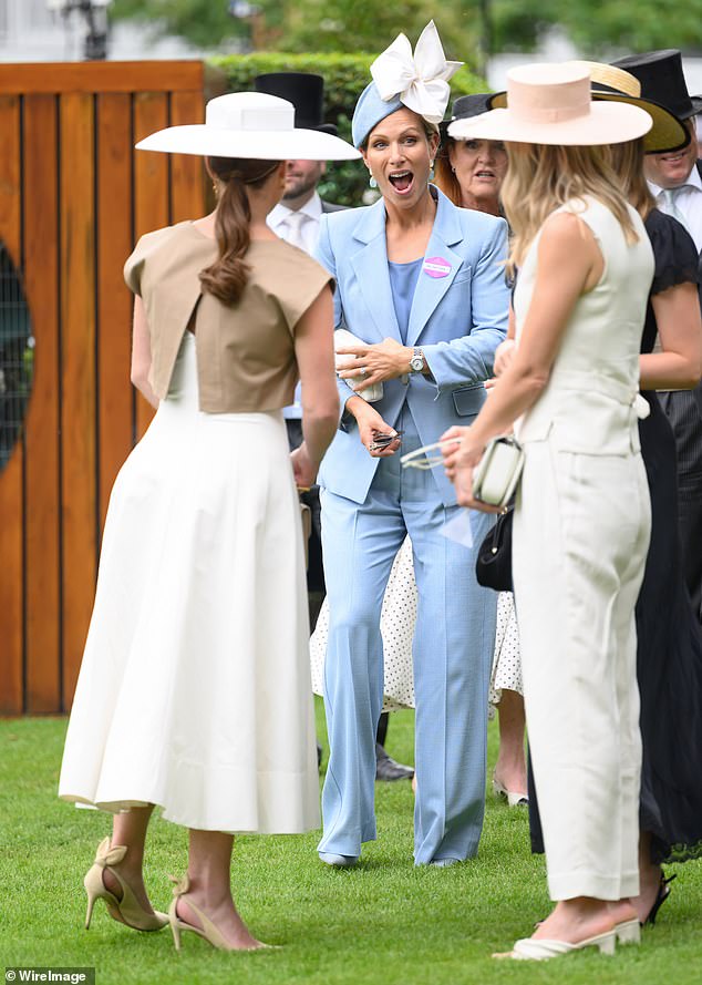 In another Royal Ascot moment, Misha and Eugenie were spotted in conversation with Zara Tindall
