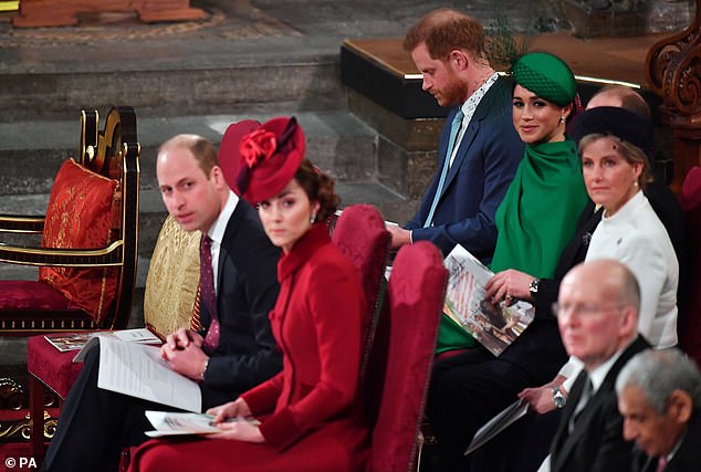 For the Duke and Duchess' final official engagement before they quit royal life in 2020, Sophie and Edward were seated beside them