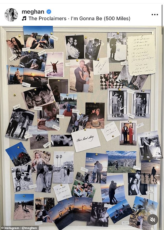 Meghan has posted intimate family photos of the Sussex family as she celebrates her seventh wedding anniversary but used a controversial song that was banned at the Coronation in 2023