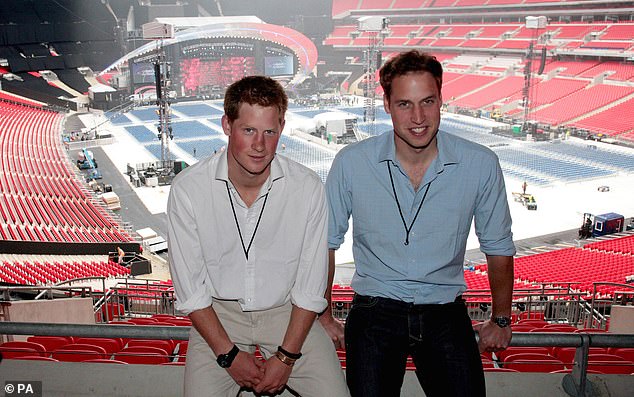 Harry and William are pictured on June 30, 2007, ahead of the concert to commemorate ten years since Diana's death