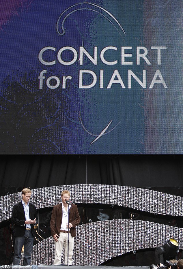 A royal expert said: 'The concert and memorial were perfect opportunities for the boys to reinvent their mother's image'
