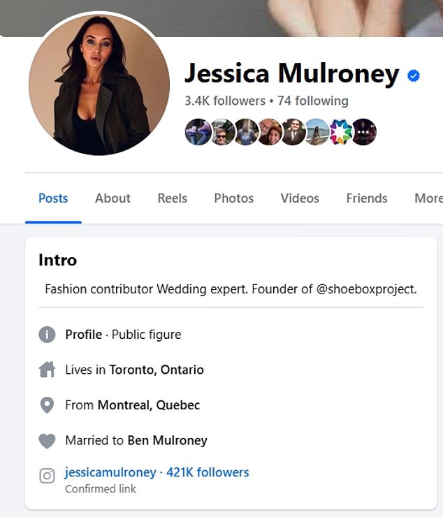On Facebook, Jessica's profile still reads as 'married to Ben Mulroney'