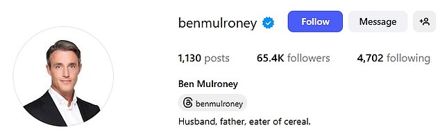 Similarly, on Instagram, Ben says he is a 'husband, father, eater of cereal'