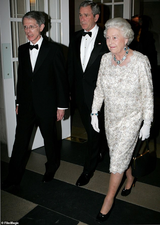 The Queen with Sir David (left) and then-President George W. Bush in 2007. The Queen met Sir David while he was the UK Ambassador to the USA