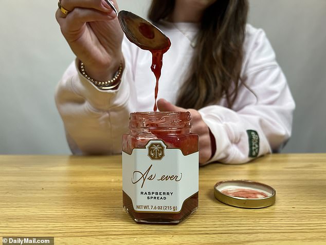 The FEMAIL team also reviewed her initial set of products , and found that Meghan's raspberry spread was too thin, too sweet, and very runny