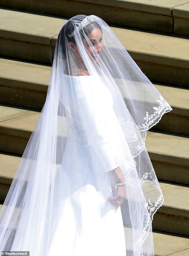 Meghan outside the chapel on her wedding day