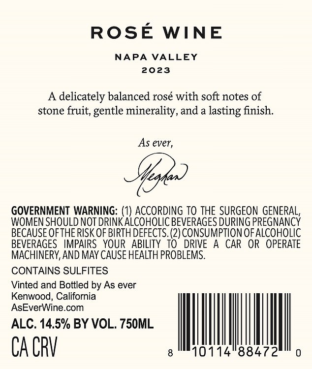The wine, made in California, is 14.5 per cent - more than the average rosé