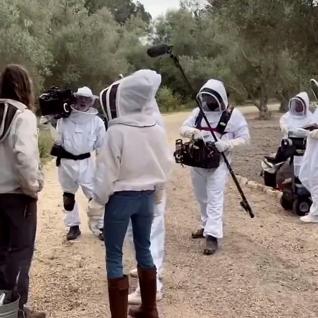 Meghan out filming in Montecito where she was caring for bees. She now sells honey online