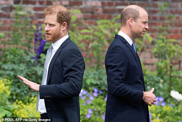 Insiders said the final straw for Prince William were claims made his younger brother made in memoir, Spare, including that they had physically fought over Harry's relationship with Meghan (William and Harry are pictured together in June 2021)