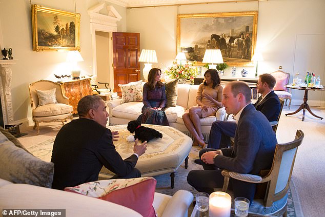 Michelle and Barack Obama inside Prince William and Kate Middleton's apartment in Kensington Palace