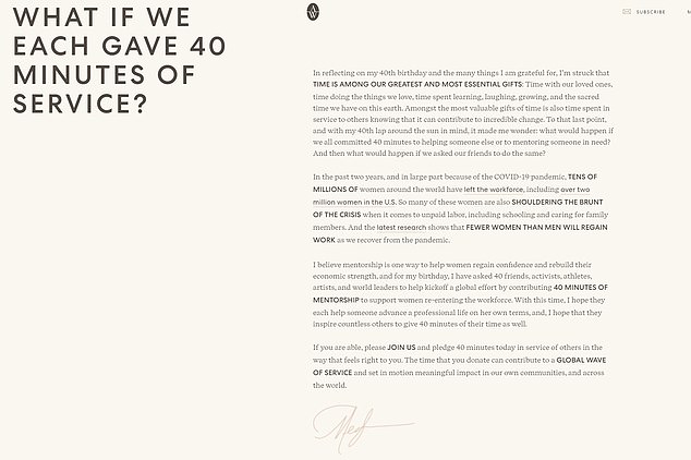 In a statement on the Archewell website, Meghan described how the scheme was meant to empower the millions of women who lost their jobs during Covid