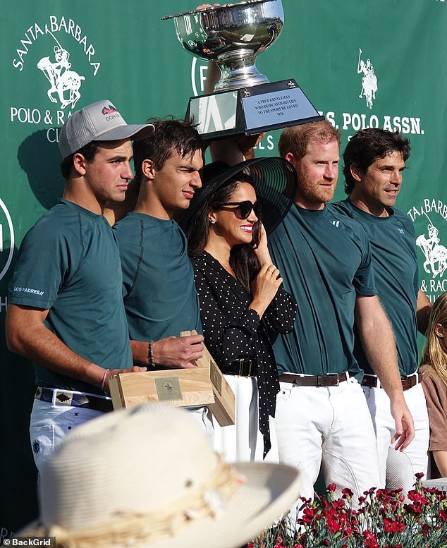 Meghan, Harry and his team are pictured at the Santa Barbara Polo & Racquet Club after Harry's side Los Padres won the Lisle Nixon Memorial trophy in May 2022