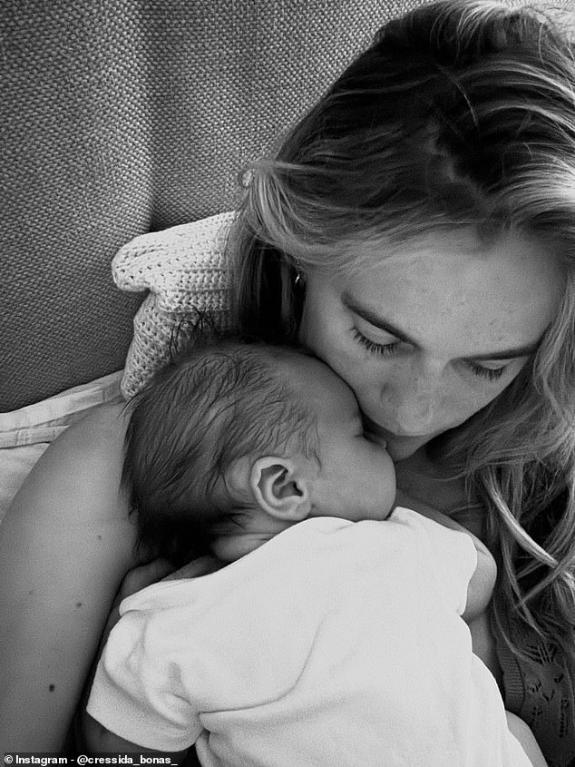 Back in July, she posted a series of black and white snaps with the newborn