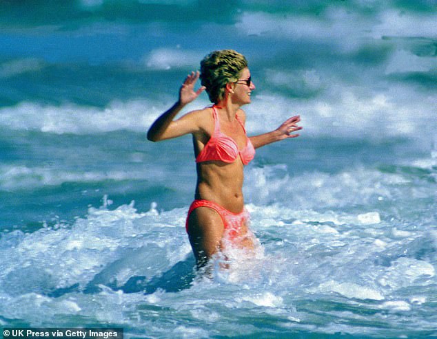 Diana goes for a swim on the island of Nevis in 1993