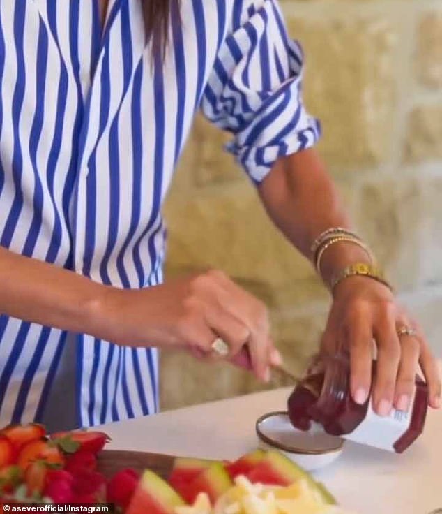 To finish things off, she took a brand-new container of her raspberry spread, which went on sale as part of the first As Ever drop in April, and scooped it into a small dish