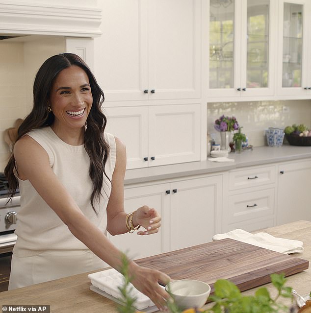 Meghan Markle on the set of her Netflix series With Love, Meghan. On the show the Duchess of Sussex was joined by an array of celebrity guests who the duchess cooked with