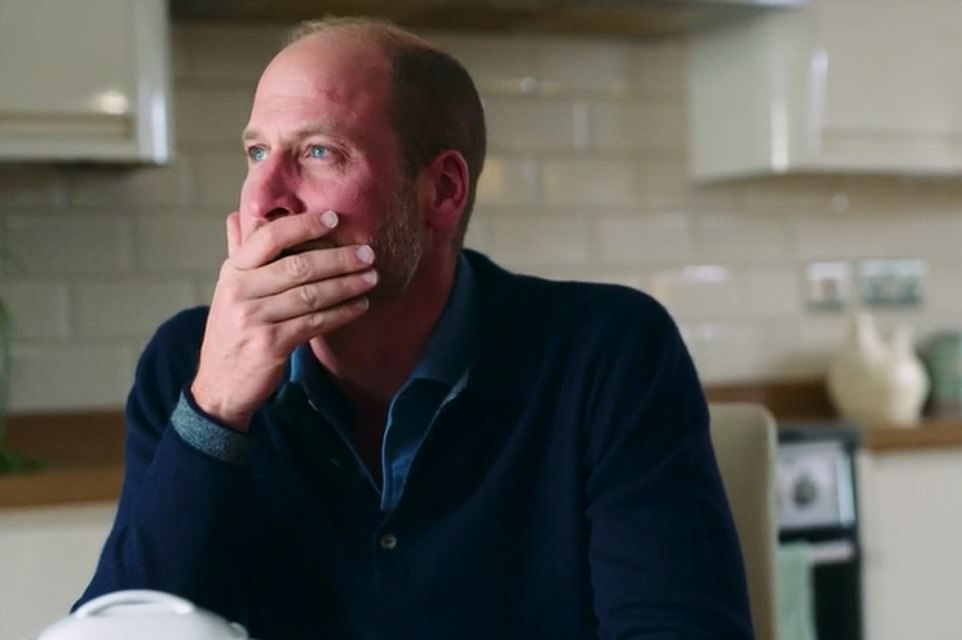 In a clip from ITV's Harry: The Interview, he told presenter Tom Bradby: 'Everyone thought and felt like they knew our mum, and the two closest people to her, the two most loved people by her, were unable to show any emotion in that moment'. But when William spoke to bereaved Ms Mannings about her late husband Paul at her home in Cardiff in an interview broadcast this week, his emotions were laid out bare as the Prince struggled to hide his anguish during their devastating discussion. At one point, Ms Mannings, who lost her husband to [taking his own life] just five days after their one-year-old son George died, gently asked the Royal: 'Are you OK?' Shaking his head and holding her hand, the Prince replied: 'I'm sorry. It's just it's hard to ask these questions that I… '