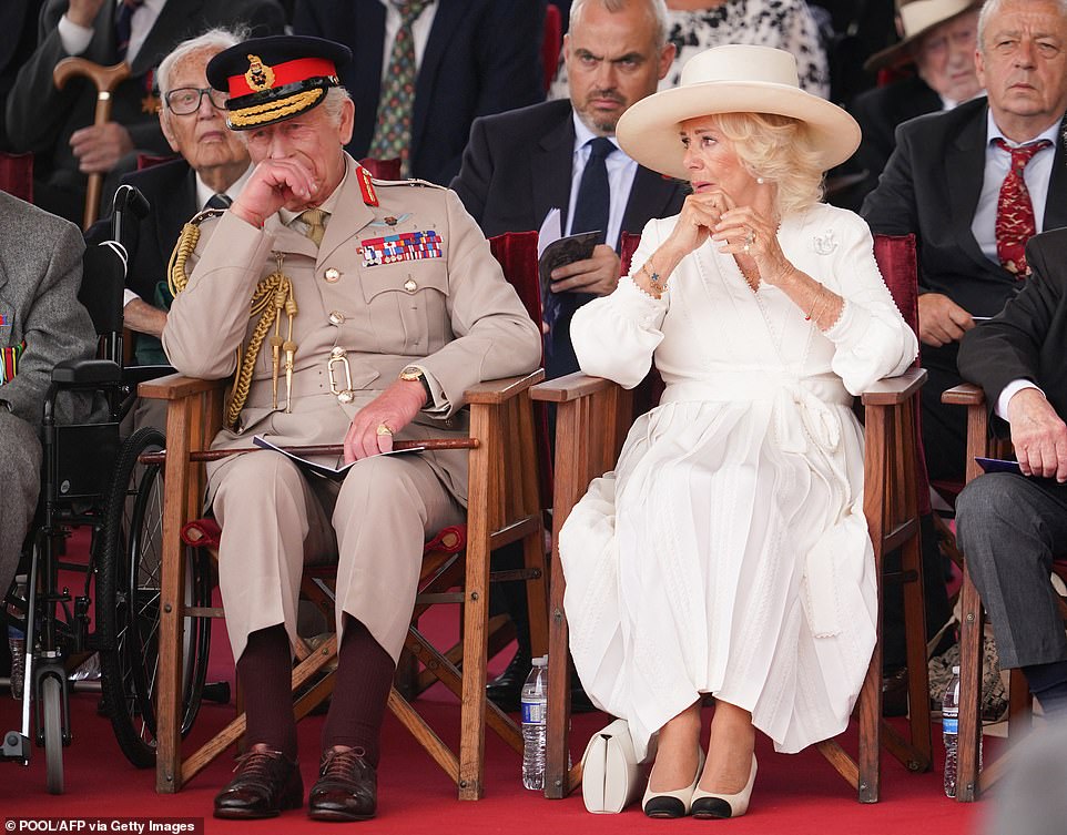 A particularly striking image showed a visibly emotional King Charles watching from the Royal Box after his horse, named 'Desert Hero', bred by the late Queen, won the King George V Stakes at the Royal Ascot in 2023. The King appeared to wipe away a tear as he watched his first win as monarch - and the first without his beloved mother. He also seemed to find it difficult to contain his emotions as he collected the trophy, knocking it over as Camilla looked on. Royal commentator Richard Fitzwilliams said that the win had been a 'deeply emotional experience' for Charles because it was 'an event which his mother loved so much'. Then, this summer, King Charles was again moved to tears by the powerful first-hand testimony of VJ veterans as they spoke at a service of remembrance to mark 80 years since the end of the Second World War.