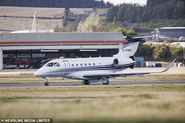 King Charles's private jet is seen shortly after landing at Aberdeen Airport