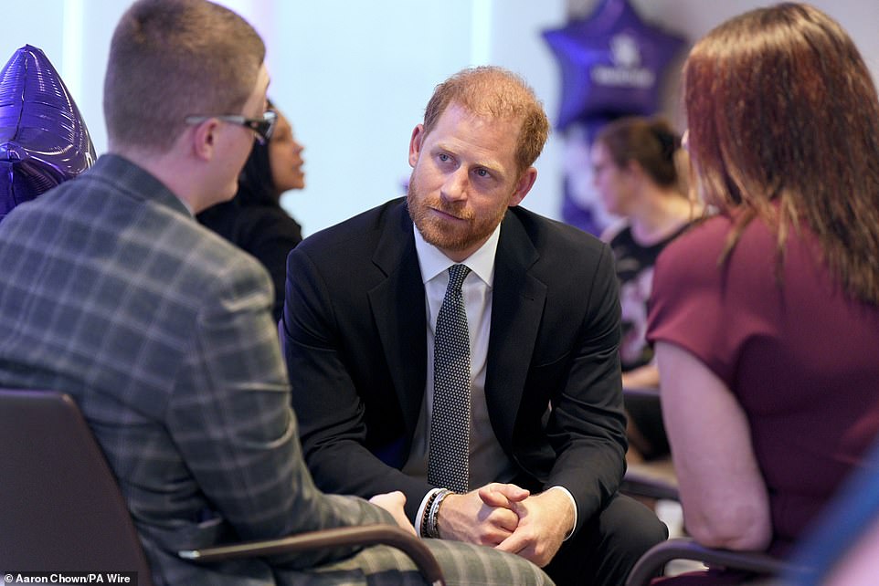 He is attending a Diana Award event this morning before he is expected to fly back to Los Angeles. Harry arrived in Britain on Monday and attended the WellChild Awards at London's Royal Lancaster Hotel to celebrate the achievements of seriously ill youngsters. He then travelled by car to Nottingham on Tuesday to visit the Community Recording Studio and announce a £1.1million personal donation to the BBC's Children In Need. This afternoon, Harry was all smiles as he was greeted at the Centre for Blast Injury Studies in White City at about 1pm and hugged former Army captain David Henson. The ex-Royal Engineer served as Team GB captain for the inaugural Invictus Games and attended Harry's wedding to Meghan Markle at Windsor Castle in 2018.