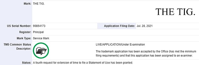 According to the United States Patent and Trademark Office, the application is currently listed as under examination