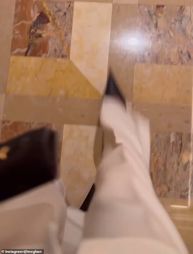 One clip shows the Duchess elegantly clad in Balenciaga's £745 'Knife' heels