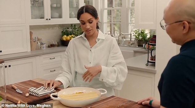 Pasta disaster? Meghan showed off her 'skillet spaghetti 'to her best friend and celebrity make-up artist Daniel Martin in season one of her cooking show back in March