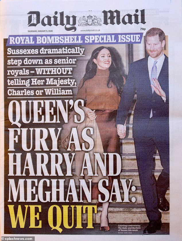 The 'Royal Bombshell' edition of the Daily Mail which broke news of the couple's dramatic decision