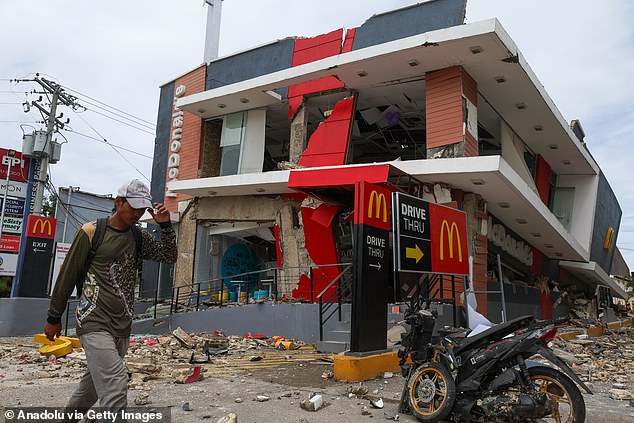 A McDonald's in Bogo City, Cebu, is destroyed after the earthquake