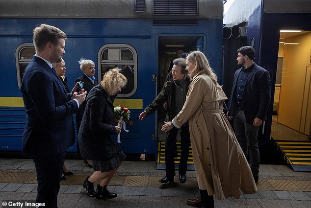 Like her nephew, Prince Harry, Princess Anne arrived by train during her visit in Kyiv