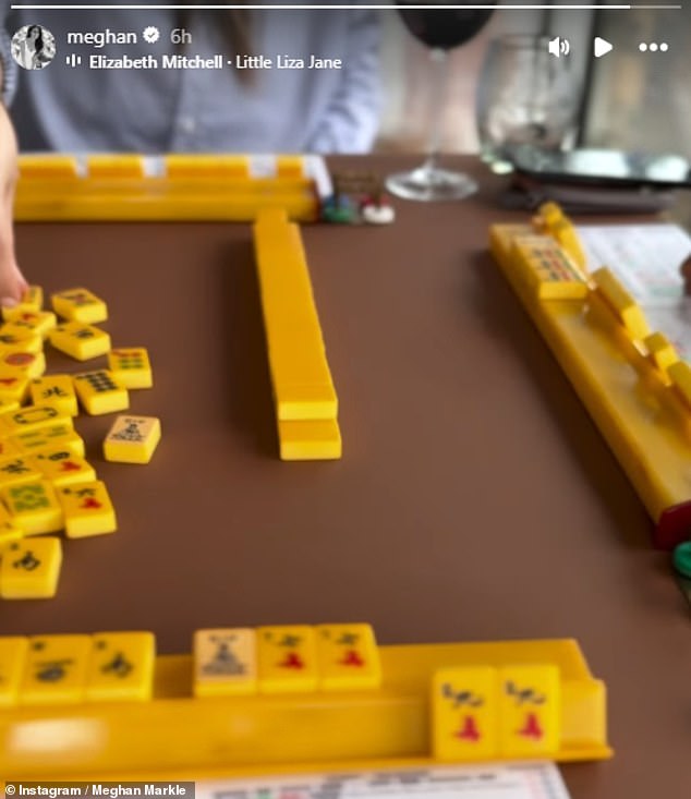 During episode six of the viewing, she had her pals over to play over tacos, ceviche and cocktails. While it's not clear if there was quite as ardent a spread this time around, one of Meghan's friends appeared to sip on a glass of red wine during the gathering