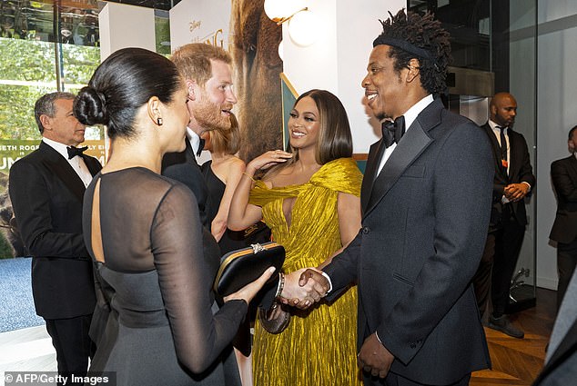 In the midst of her 'long British maternity leave' in 2019 and just two months after the birth of Archie, both Meghan and Harry were pictured greeting pop icon Beyoncé at the Lion King premiere in London