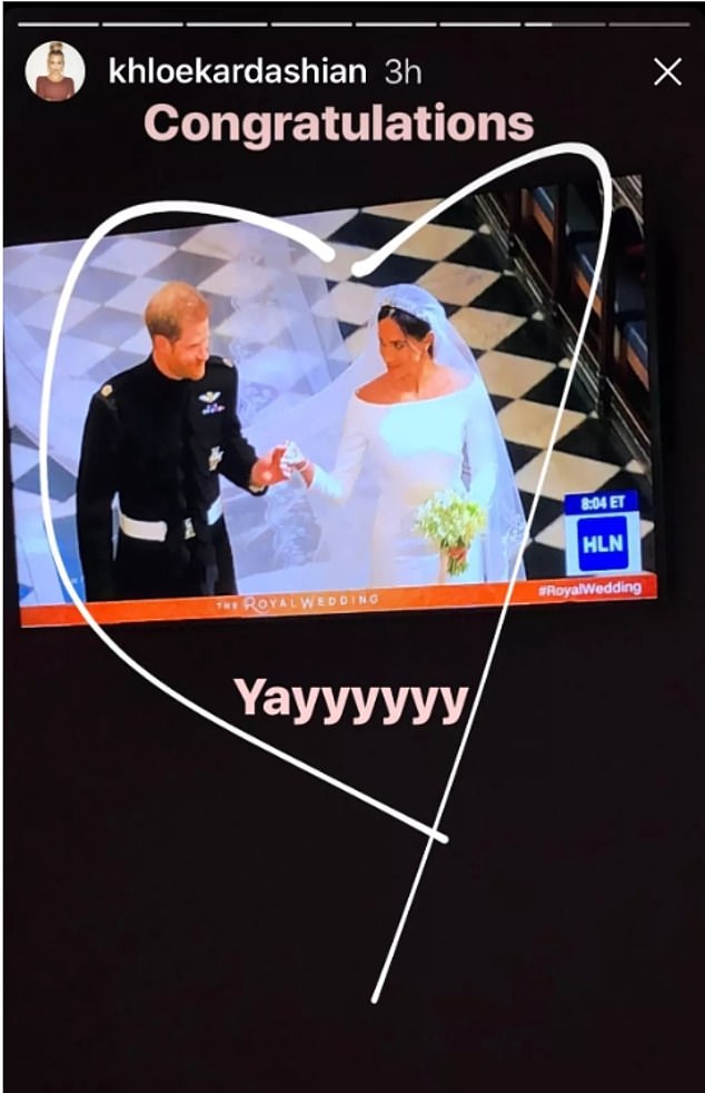 Khloé was among the billions of viewers who watched Harry and Meghan tie the knot at their fairy-tale ceremony at Windsor Castle, glued to the coverage and celebrating the couple’s historic moment. Taking to Instagram she posted a congratulatory message, praising the new Duke and Duchess of Sussex