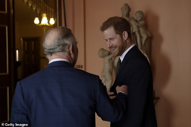 When the royal father and son reunited, they are said to have greeted each other warmly with kisses on the cheek (pictured in London in February 2018)