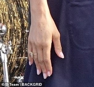 The teardrop-shaped accessory - sitting proudly on her ring finger - was complemented by some of her favourite bracelets for the One805LIVE! concert which took place at the Yellowstone actor's oceanside estate