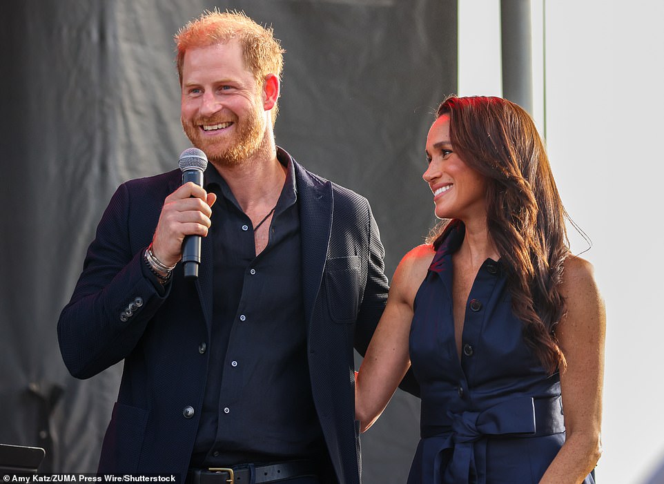 'It was nice to share that with him because it's exactly why we felt drawn to come back – for the kids to grow up surrounded by family, friends and a strong sense of belonging and most importantly in a safe environment.' It comes after the Daily Mail's Richard Eden revealed last Saturday that Harry wants to educate his children Prince Archie, six, and Princess Lilibet, four, in the UK . Stone also said it was 'really sweet to see him after all these years' and praised Harry for being 'so lovely' with her newborn daughter Nalima, whom he met at the event. She continued: 'He joked about me having four children, saying it's 'two too many,' or maybe it wasn't a joke!'