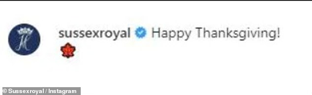 The post was captioned with 'Happy Thanksgiving!' and a red maple leaf, which also features on the Canadian flag