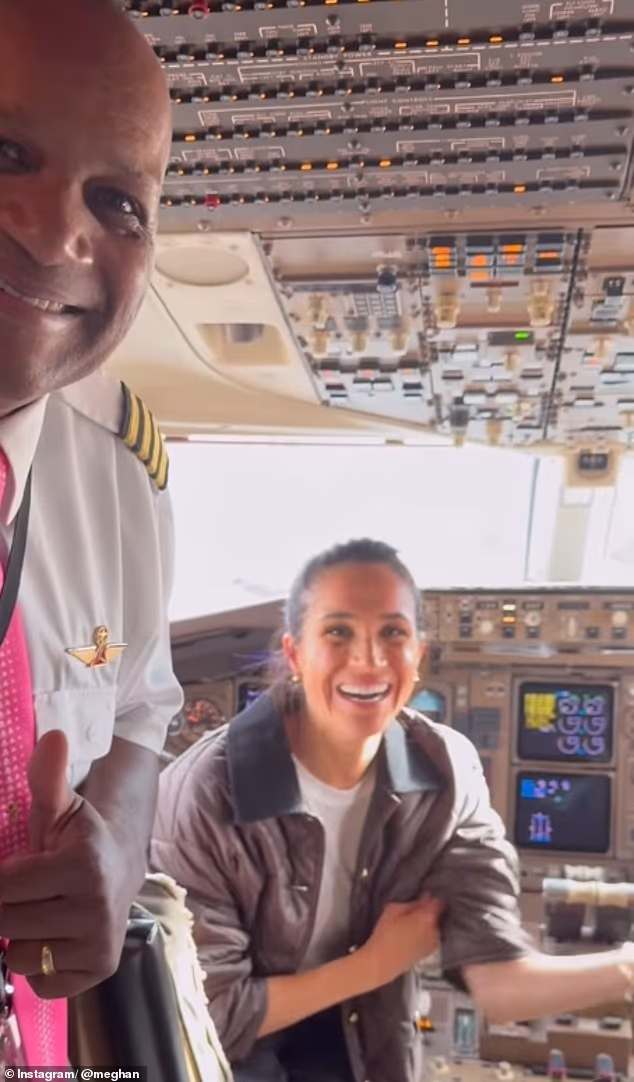 Meghan Markle has been accused of 'copying' the Princess of Wales after she posed for pictures in the cockpit of her plane home from Washington DC