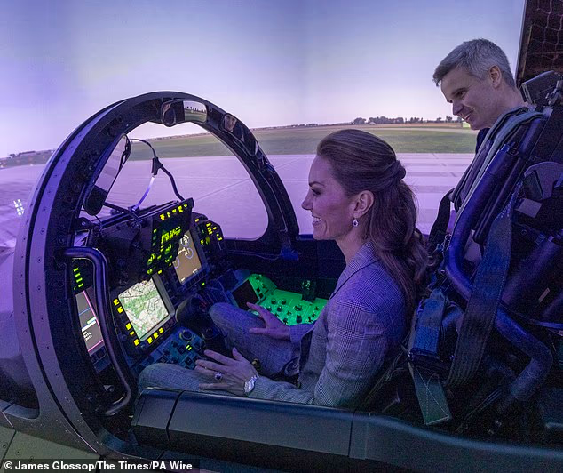Royal fans soon noted her newfound enthusiasm for the aircraft came just weeks after the Princess of Wales' visit to RAF Coningsby in Lincolnshire (pictured)
