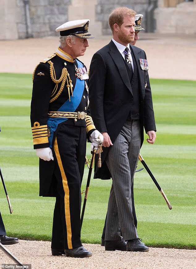Prince Harry has previously voiced his hopes for a reconciliation with his family (pictured with King Charles at the funeral of the late Queen Elizabeth on September 19, 2022)