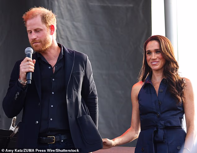 On Saturday, the Duke and Duchess of Sussex (pictured) took time to chat with first responders and law enforcement officers before taking to the stage to address the crowd