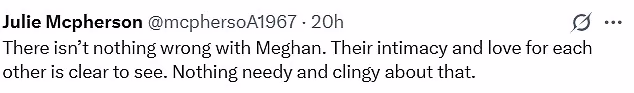 While Meghan's affection towards her husband didn't sit right with all fans, some were keen to defend the Duchess