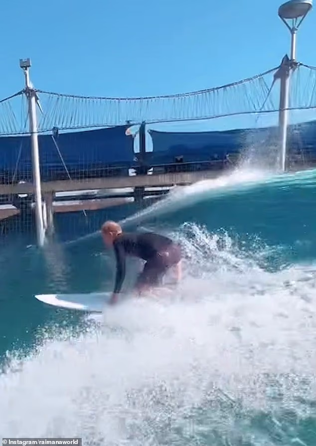 Prince Harry is seen surfing in Tahiti in 2024. He was also seen out on the waves with Archie in January this year