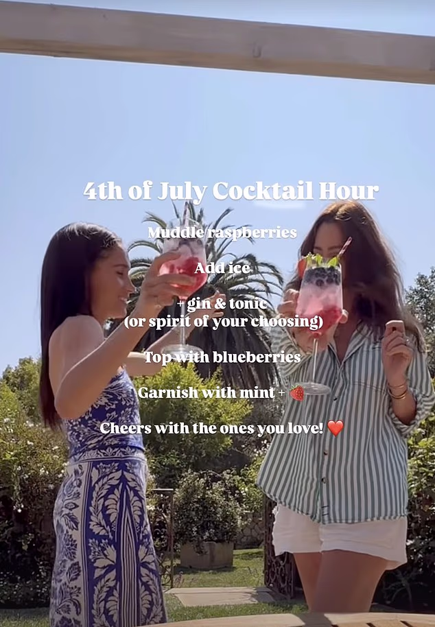Kelly McKee Zajfen also shared a photograph from the cocktail hour, showing herself and Meghan toasting the holiday with their patriotic drinks