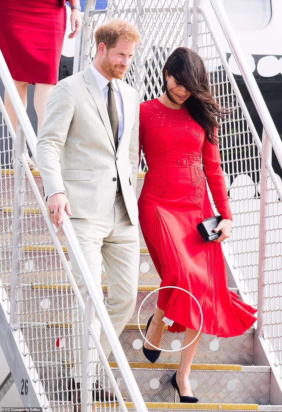 For celebrity stylist Rochelle White, this was not a mere coincidence. Speaking to the Daily Mail, she claimed that Meghan's trousers were likely to be a sample pair from St Agni and therefore were impossible to alter to her 5ft 6in frame - either because they have to be returned or because they have been given to the stylist. Explaining the likelihood of Meghan's outfit being a loan, Ms White said: 'The Duchess could also be working with either a designer, fashion house, or stylist where it might not be possible to have alterations done so that they are more fitting to her leg length. So, as a result they are longer.'