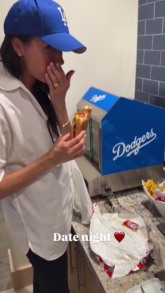 Meghan also shared a behind-the-scenes look of the night out, and shared a clip of herself enjoying a hot dog